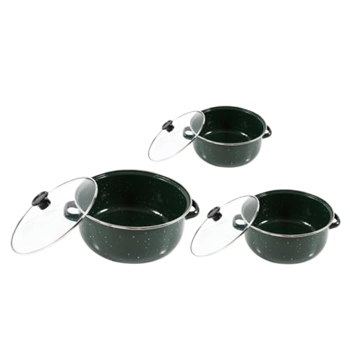 VALICLUD 3 Stück Teiliges Emaille Kochtopfset mit Deckel und Griff Mini Suppentopf Ramen Topf und Flachem Hot Pot Grün für Induktionsherde Geeignet Robuste Bauweise Leicht zu Reinigen von VALICLUD