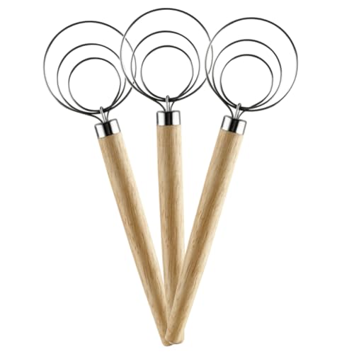 VALICLUD 3 Stück Teiliges Holzgriff Rührbesen Ergonomisch Handmixer Eierschläger Küchenhelfer Robust und Langlebig für Backen Kochen Restaurants von VALICLUD