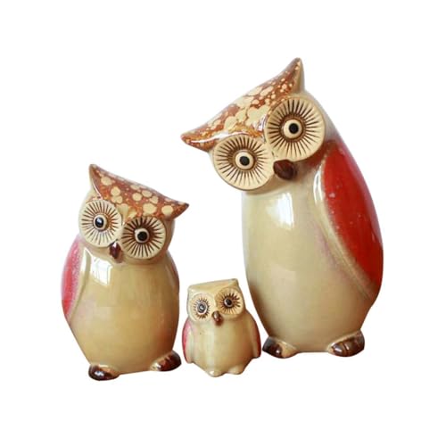 VALICLUD 3 Stück Teiliges Keramisches Eulen Dekorationsset Niedliche Eulen Figuren für Schreibtisch Handgefertigte Wohn und Bürodekoration Hellbraun Orange für Indoor und Gartendeko von VALICLUD