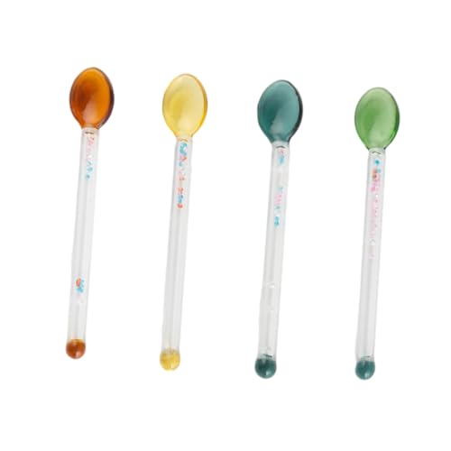 VALICLUD 4 Stück Teiliges Bunte Hitzebeständige Glaslöffel mit Langem Griff Ergonomisch Geformt Transparenter Milch und Dessertlöffel Praktisch für Kaffee Latte Macchiato Zufällige Farbe von VALICLUD