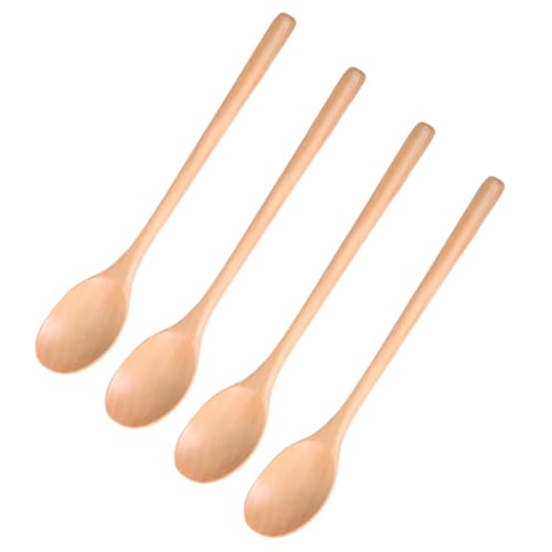VALICLUD 4 Stück Teiliges Holzlöffel mit Langem Griff Lebensmittelechtes Holz Geruchsneutral Hitzebeständig Kratzfest für Kochen Rühren Servieren von Suppe Gemüse Reis Küchen von VALICLUD