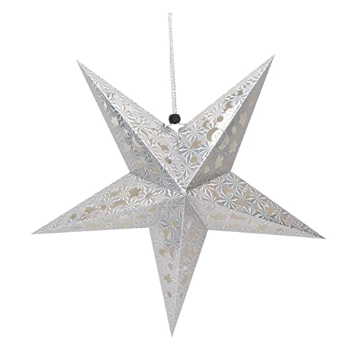 VALICLUD 45Cm Weihnachten Papier Stern Laterne Lampenschirm 3D Papier Stern Pentagramm Lampenschirm Schneeflocke Decke Lampenschirm für Hochzeitsfeier Home Holiday (Silber) von VALICLUD