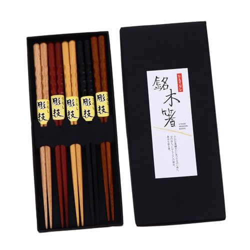 VALICLUD 5 Paare Wiederverwendbare Holz Essstäbchen Japanischer Stil Rutschfest Glatte Oberfläche Sicheres Nachhaltiges Sushi Stäbchen für Asiatische Küche und Hausgebrauch von VALICLUD