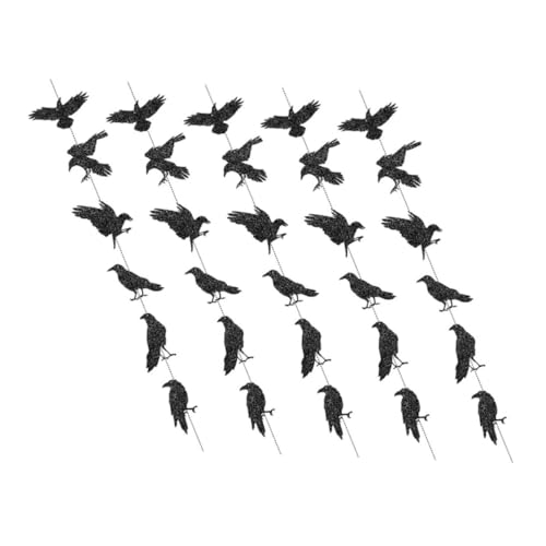 VALICLUD 5 Stück Teiliges Halloween-ulmen-Girlande aus Papier mit Schwarzem Glitzereffekt Gotisches Vogelbanner für Partydekoration Wanddeko Vielseitig für Halloween-Events Schule und von VALICLUD
