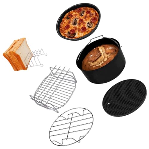 VALICLUD 6 Stück Teiliges Heißluftfritteusen Zubehörset Backform Pizza Pfanne Grillkorb und für Heißluftfritteusen Praktische Küchenutensilien für Köstliche Rezepte von VALICLUD