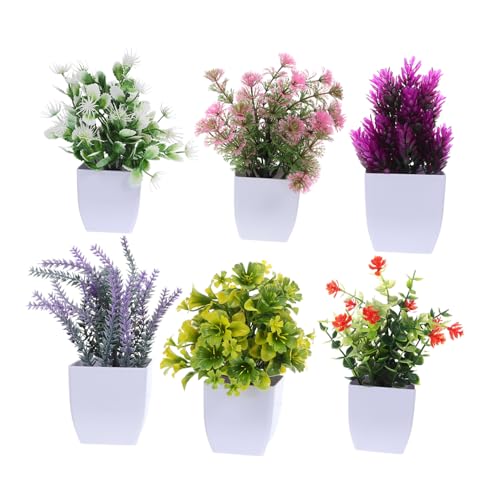 VALICLUD 6 Stück Teiliges Künstliche Topfblumen aus Kunststoff mit Realistischem Aussehen Pflegeleichte Dekorative Künstliche Pflanzen mit Vase für Zuhause Büro Schreibtisch und Garten von VALICLUD