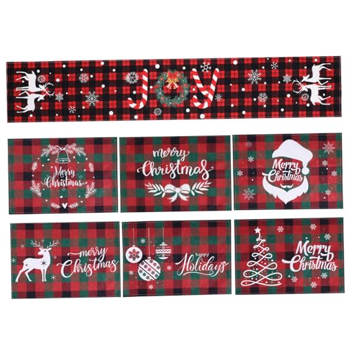 VALICLUD 7 STK. Teiliges Weihnachts-tischset mit Robustem Hitzebeständigem Polyester Tischläufer und Platzsets Festliche Farben und Elegante Muster für Stilvolle Weihnachtsdeko und VALICLUD 7 STK. Teiliges Weihnachts-tischset mit Robustem Hitzebeständigem Polyester Tischläufer und Platzsets Festliche Farben und Elegante Muster für Stilvolle Weihnachtsdeko und von VALICLUD