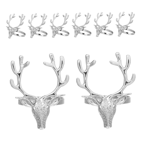 VALICLUD 8 Stück Teiliges Weihnachten Hirschkopf aus Metall Stabile Serviettenhalter für Festliche Tischdeko Silberne Serviettenringe für Winterabendessen Familienfeiern und Weihnachtsfeier von VALICLUD