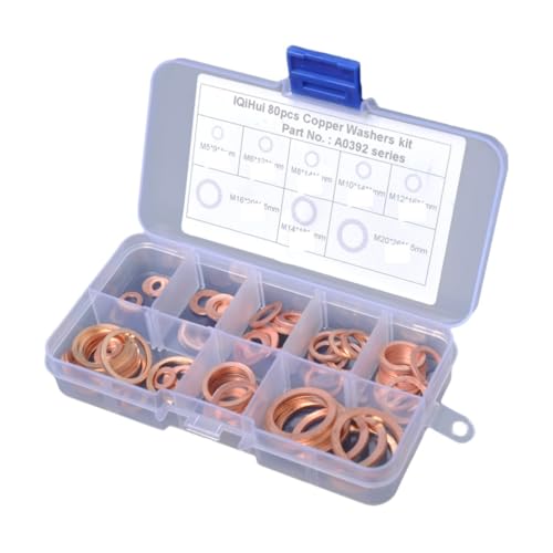 VALICLUD 80 Stück Teiliges Kupferdichtungs sortiment Flache Unterlegscheiben Metrisch Hochwertige Kupferdichtungen für Motoren Kraftanschlüsse Hydraulikanschlüsse mit Kompakter VALICLUD 80 Stück Teiliges Kupferdichtungs sortiment Flache Unterlegscheiben Metrisch Hochwertige Kupferdichtungen für Motoren Kraftanschlüsse Hydraulikanschlüsse mit Kompakter von VALICLUD