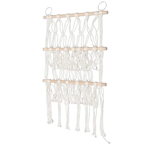VALICLUD Boho Hängende Aufbewahrung Netz mit Holzstange Vielseitiger Organizer für Kinderzimmer Schlafzimmer Kuscheltiere Bücher Handtücher Platzsparendes Stabiles Wandregal von VALICLUD