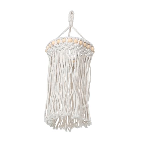 VALICLUD Boho Makramee Lampenschirm Handgefertigt mit Quasten Heller Baumwollfaden Moderner Weicher Lichtfilter für Wohnzimmer und Schlafzimmer Stilvolle Deckenleuchte für Wohnambiente von VALICLUD