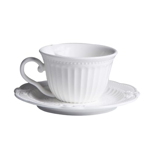 VALICLUD Bone Kaffeetasse Set mit Untertasse Europäischer Hofstil Weißes Keramik Teegeschirr Tablett ohne Löffel Geeignet für Kaffee und Tee Langlebig und Stilvoll von VALICLUD