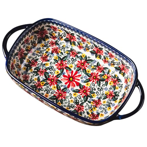 VALICLUD Ceramic Backform mit Blumenmuster Vielseitige Back und Servierplatte für Ofen und Mikrowelle für Snacks Gemüse und aus Hochwertiger Keramik Gefertigt von VALICLUD