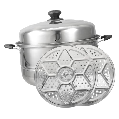 VALICLUD Edelstahl Dampfgarer Doppelstöckiger Suppentopf mit Hohem Deckel Schnelles Erhitzen Stapelbar Vielseitiger Dampfkochtopf für Suppe und Gedämpfte Speisen von VALICLUD