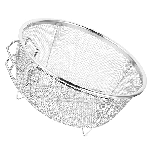 VALICLUD Edelstahl Frittierkorb Faltbarer Griff Stabiler Deep Fryer Basket Hitzebeständig mit Rutschfesten Füßen Vielseitig zum Frittieren Filtern Abtropfen in Küche und Restaurant von VALICLUD