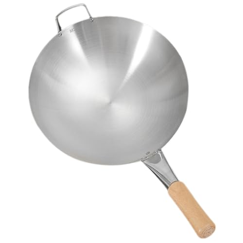 VALICLUD Edelstahl Wok mit Holzgriff Verschleißfeste Antihaft Pfanne Multifunktionaler Runder Boden Langlebig Leicht zu Halten für Professionelles und Zuhause Kochen von VALICLUD