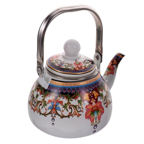 VALICLUD Emaille Teekessel mit Siebeinsatz Mini Wasserkocher für Gas und Induktionsherd Vintage mit Blütenmuster Verbrühungsgriff für Tee und Kaffee zu Hause Büro von VALICLUD