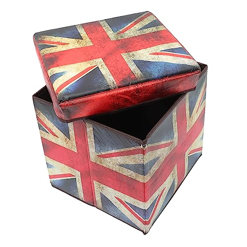 VALICLUD Faltbarer Aufbewahrungs Hocker mit Britischer Flagge Kleiner Klapphocker und Stauraum Multifunktionaler Sitz und Fußhocker für Wohnzimmer und Büro Leicht und Kompakt Tragbar und von VALICLUD
