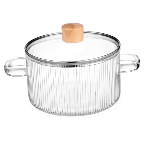 VALICLUD Glas Kochtopf mit Deckel und Doppelgriff Hitzebeständiger Steintopf für Herdplatte Kratzfest Multifunktionaler Suppentopf für Milch Ceranfeld Geeignet von VALICLUD