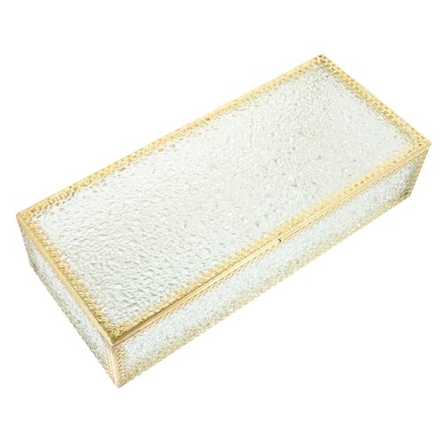 VALICLUD Glas Schmuckbox Rechteckig mit Deckel Metallkette Staubdicht Aufbewahrungsbox für Schmuck Ringe Ohrringe Kosmetik Tischdekoration von VALICLUD