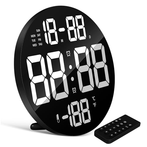 VALICLUD Große Digitale LED Wanduhr mit Fernbedienung Einstellbarer Helligkeit Integrierter Temperatur Datumsanzeige Dualaufstellung für Wand und Tisch Digitaler Alarm für Schlafzimmer und VALICLUD Große Digitale LED Wanduhr mit Fernbedienung Einstellbarer Helligkeit Integrierter Temperatur Datumsanzeige Dualaufstellung für Wand und Tisch Digitaler Alarm für Schlafzimmer und von VALICLUD