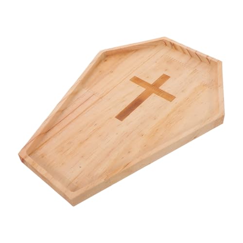 VALICLUD Halloween Coffin Charcuterie Board mit Kreuz Großes Holz-serviertablett für Snacks Candy Früchte und Vorspeisen Dekoratives Halloween Party Tablett Leicht zu Reinigen von VALICLUD
