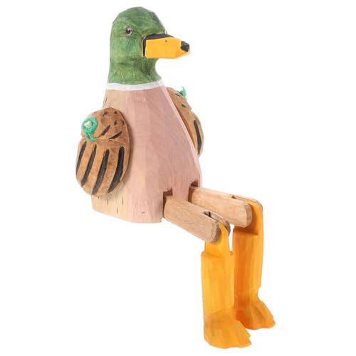 VALICLUD Handgefertigte Holzente mit Hängenden Beinen Süße Tierfigur aus Massivem Holz Kreative Desktop Dekoration für Wohnzimmer Schlafzimmer und Büro Robuste Handgeschnitzte Holzornament von VALICLUD