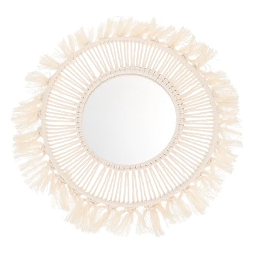 VALICLUD Handgewebter Makramee Spiegel Beige Boho Wanddeko Runder Dekorativer Spiegel für Wohnzimmer Schlafzimmer und Flur Vintage Stil von VALICLUD