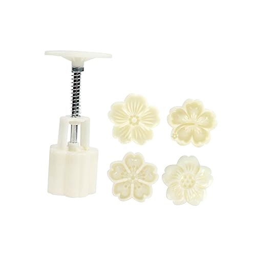 VALICLUD Handpresse Mooncake Mold Blumenmuster Wiederverwendbar Backform Mondkuchenform Weiß Antihaft DIY Kuchenformen für Zuhause von VALICLUD