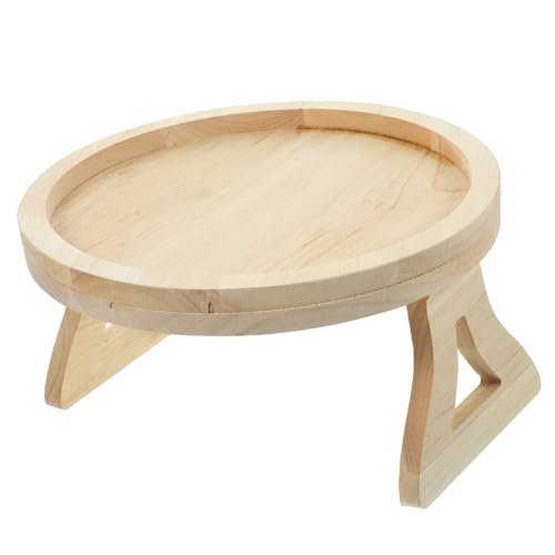 VALICLUD Holz Sofa Arm Tablett Klappbar mit Clip Beinen Stabiles Multifunktionales Couch Tablett für Snacks Bett und Schreibtisch Runde Ablagefläche mit Erhöhtem Rand Natürliche Holzoptik von VALICLUD