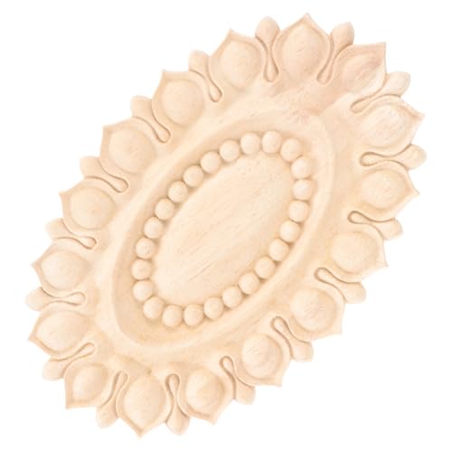 VALICLUD Holzornament Möbelapplikation Oval Unlackiert Holzschnitzerei Dekorative Möbelverzierung Vintage Stil für Schrank Tür DIY Handwerkszubehör von VALICLUD