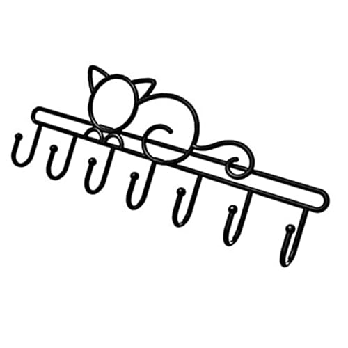 VALICLUD Katzenförmiger Türhaken aus Robustem Metall Schwarz Wand Selbstklebend Vielseitiger Handtuch Kleiderhalter für Wohnzimmer Küche Bad Flur und Kinderzimmer Platzsparender Organizer von VALICLUD