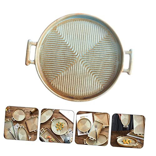 VALICLUD Keramik Backform mit Doppelohren Retro Chinesisches Design Runde Auflaufform Antihaftbeschichtet Hitzebeständig Spülmaschinengeeignet für Steak und Western Food von VALICLUD