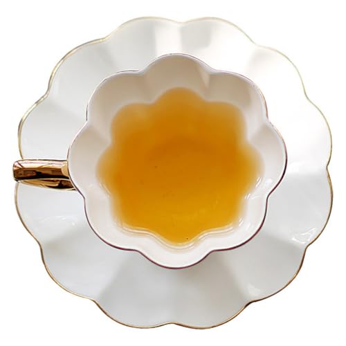 VALICLUD Keramik Kaffeetasse mit Untertasse Vintage Design Europäischer Stil Handlicher Henkel Robustes Porzellan für Nachmittagskaffee und Tee Teiliges Set Geschenkbox von VALICLUD