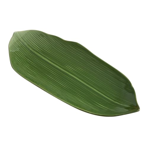 VALICLUD Keramik Sushi Servierplatte Grün Reispalmenblatt design Glatte Oberfläche Einzigartige Snack Dessertplatte für Familie Party Restaurant und Catering von VALICLUD