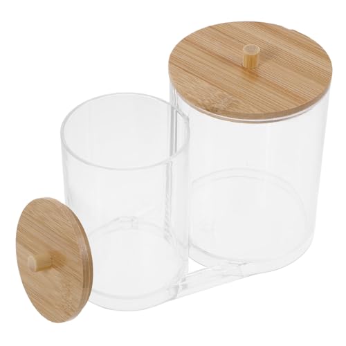 VALICLUD Kleine Transparente Aufbewahrungsbox mit Holzdeckel Multifunktional für Wattepads Wattestäbchen Schmuck und Badutensilien Platzsparend für Badezimmerorganisation und von VALICLUD