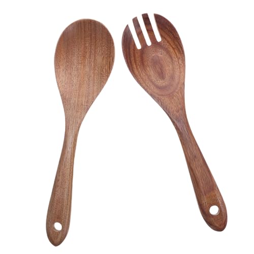 VALICLUD Leichtes Teiliges Holz Salatlöffel und Gabel mit Langem Griff Robust und Hitzeisolierend Vielseitig für Salate Pasta und Servieren bei Haushalt und Party von VALICLUD