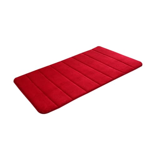 VALICLUD Memory Mat Badematte aus Dickem Memory Schaum rutschfest und Strapazierfähig Weinrot mit Weißem Streifenmuster Geeignet für Badezimmer Küche und Wohnbereich von VALICLUD