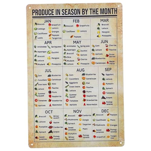 VALICLUD Metallposter Gemüse Obst Saisonkalender Vintage Stil Wandschild Robustes Dekor Praktisches Lernposter Für Küche Esszimmer Wanddekoration von VALICLUD