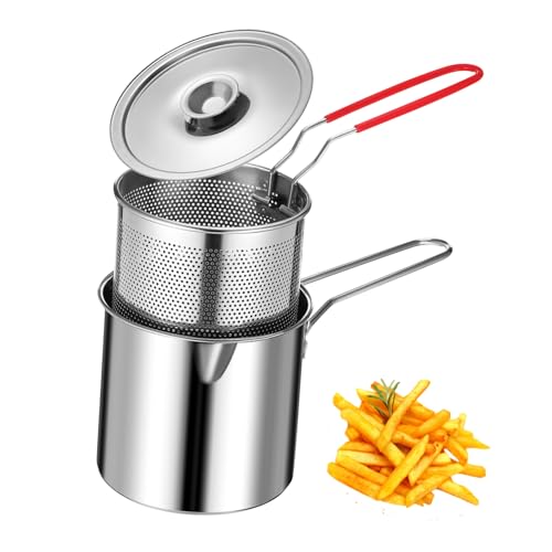 VALICLUD Mini Fritteusen Set Öl Frittiertopf Frittierkorbtöpfe Öltopf Mit Filter Mini Ölheiztopf Edelstahl Frittierpfanne Frittiertopf Mit Korb Topf Zum Frittieren Mit Heißem Öl von VALICLUD