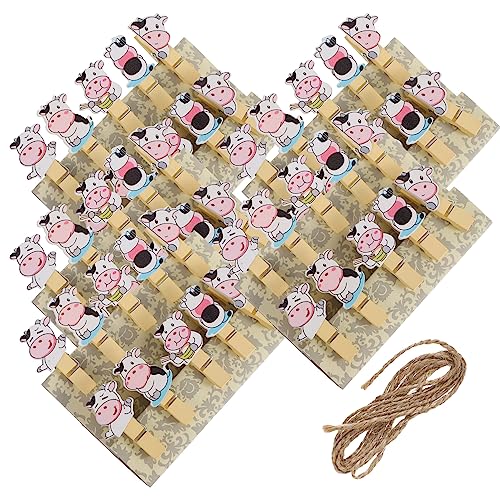 VALICLUD Spanbeutel-Clips Weihnachtsdeko Mini Natürliche Holz Wäscheklammern mit Jute Schnur 50Pcs Kuh Geformte Foto Papier Peg Pins Handwerk Clips Gastgeschenke Für Ostern von VALICLUD