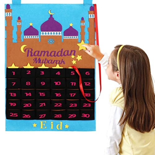 VALICLUD Ramadan-Kalender 2024 Adventskalender für Kinder, 30 Tage Eid Mubarak Filz, zum Aufhängen, Countdown-Kalender für Ramadan-Geschenke, große Größe, Ramadan-Dekorationen für Zuhause von VALICLUD