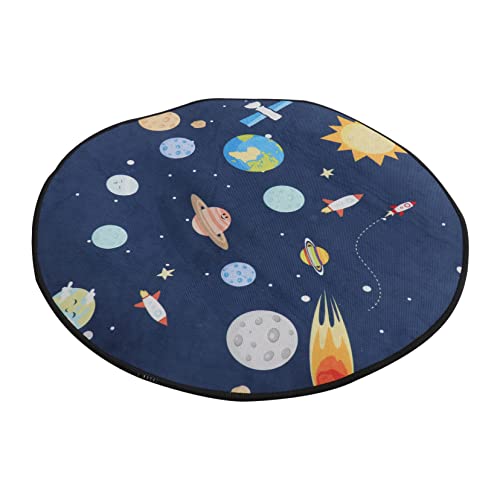 VALICLUD Runder Cartoon Teppich Kinderzimmer Flauschig Kuschelig Waschbar Bodenmatte mit Planetenmotiv für Wohnzimmer Schlafzimmer Spielzimmer von VALICLUD