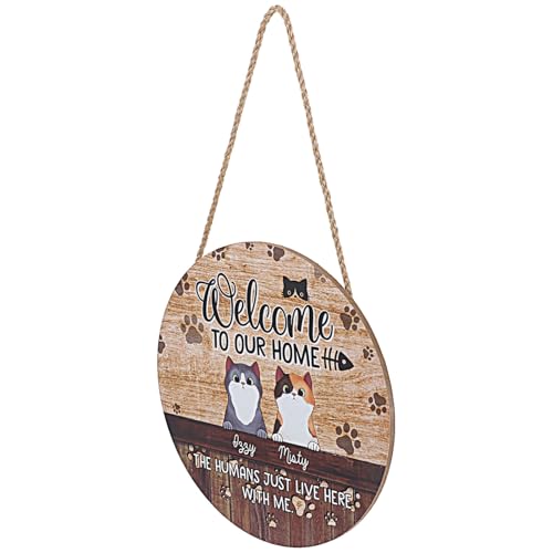 VALICLUD Rustikales Willkommensschild Aus Holz Hängendes Türschild Für Haustüren Dekoratives Schild Mit Katzenmotiv Vielseitig Einsetzbar Für Bauernhaus Büro Wanddekoration von VALICLUD