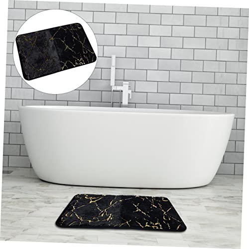 VALICLUD Rutschfester Badezimmerteppich mit Marmor Design Wasserabsorbierend und Waschbar Weicher Badvorleger für Bad Schlafzimmer und Wohnzimmer Schwarzer Badteppich von VALICLUD