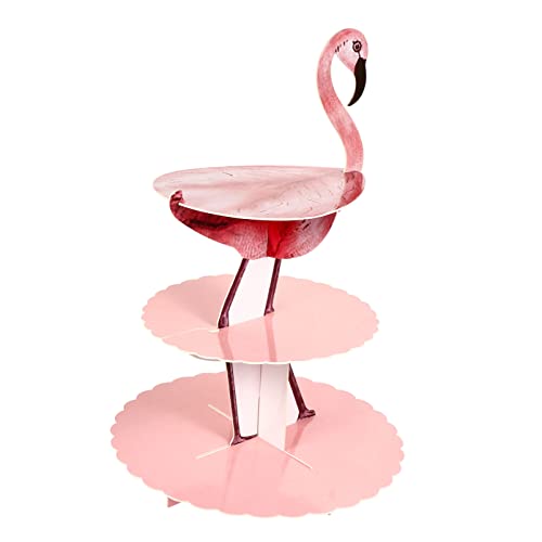 VALICLUD Tortenständer 3 Stöckig Flamingo Muster aus Karton Tortenplatte Kuchen Steht Dessert Display Platte Etagere Tortenständer Tortenplatte für Geburtstag Baby Hawaii Party Kaffeetafel von VALICLUD