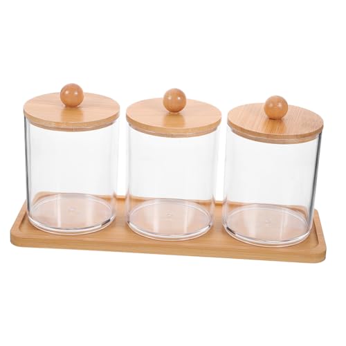 VALICLUD Transparente Aufbewahrungsbox mit Bambusdeckel für Kosmetikartikel mit Ablage als Wattepads Wattestäbchenhalter für Badezimmer Schminktisch Platzsparend und Stilvoll von VALICLUD