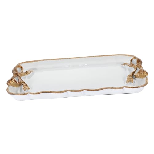 VALICLUD Vintage Resin Servierplatte mit Schleifen Design Dekoratives Snack und Obsttablett Vielseitig für Zuhause Party und Büro Leicht zu Reinigen Weißes Desserts Tablett von VALICLUD