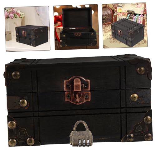VALICLUD Vintage Schmuckschatulle Holz Schmuckbox mit Dreifach code Schloss Kompakte Aufbewahrungsbox für Ringe Halsketten und Armbänder Dekorative Schatzkiste für Damen und Mädchen von VALICLUD