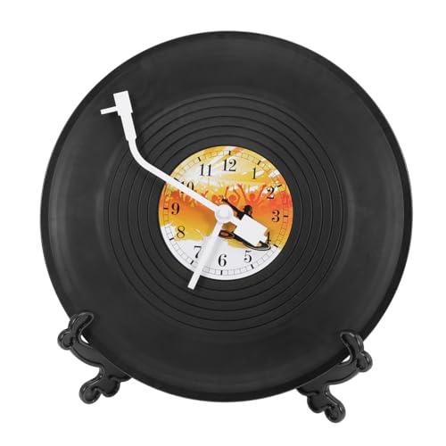 VALICLUD Vintage Stehende Tischuhr im Schallplatten Design Dekorative Wohnzimmer Uhr Geräuschlos Weiße Zeiger Retro Vinyl Stil für Büro Schlafzimmer und Haushalt VALICLUD Vintage Stehende Tischuhr im Schallplatten Design Dekorative Wohnzimmer Uhr Geräuschlos Weiße Zeiger Retro Vinyl Stil für Büro Schlafzimmer und Haushalt von VALICLUD